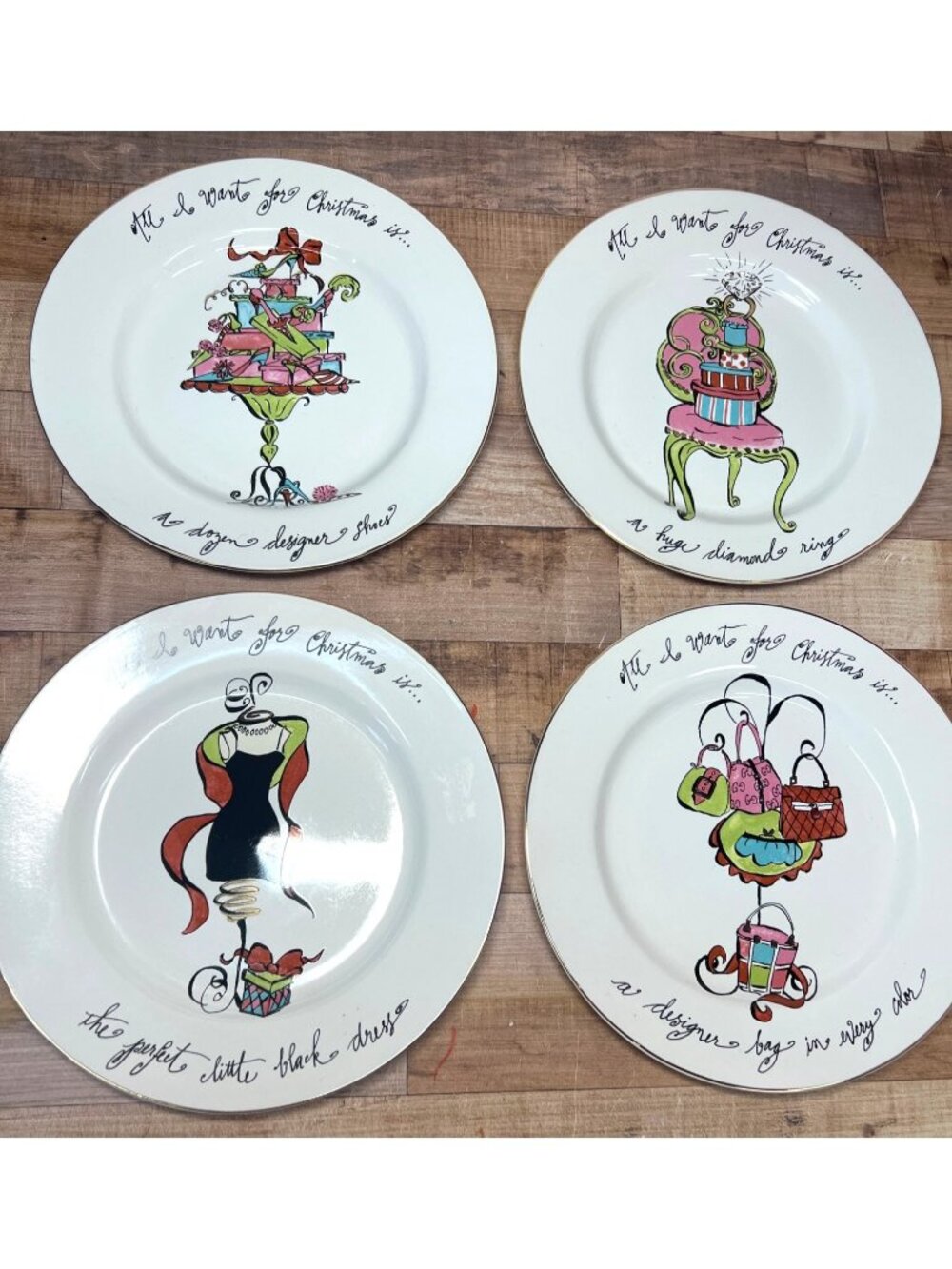 Set Of 4 Rosanna All I Want For Christmas Porcelain Salad Plates